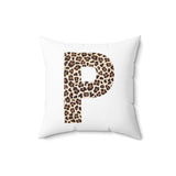 Leopard Print Initial Polyester Square Pillow